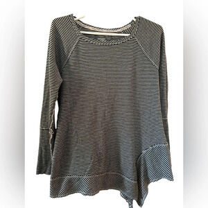 Kensie performance black and beige striped long sleeves cotton shirt